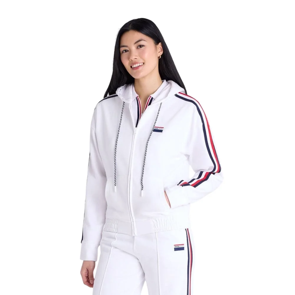 Женское худи U.S. Polo Assn. Signature Stripe USPA Sport Zip, белый