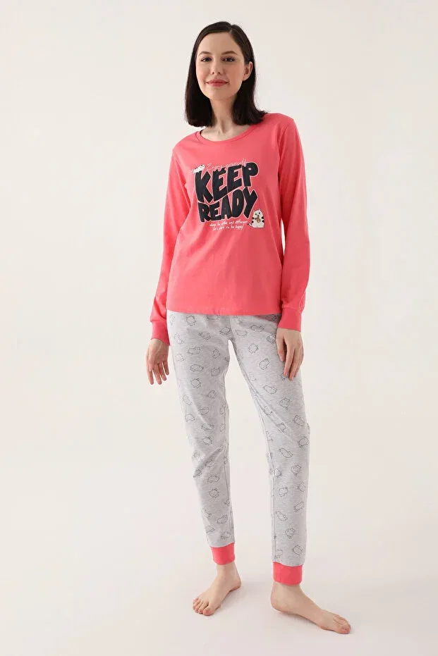 Женский комплект пижамы с длинным рукавом, хлопковый, U.S. Polo Assn., Pink — фото 3