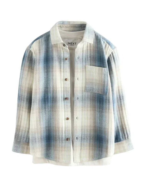Детский комплект из легкой куртки и рубашки с длинным рукавом Regular fit Next shadow check, синий — фото 4