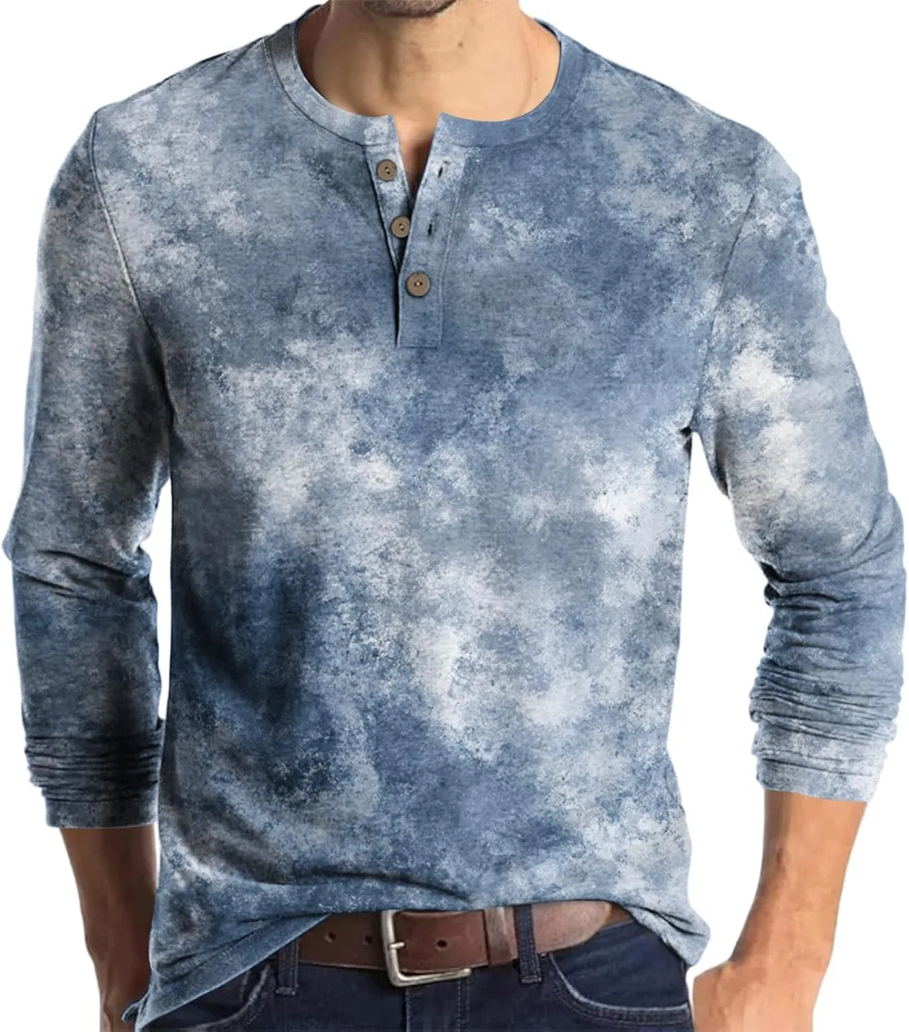 Мужская футболка с длинным рукавом поло Henley, Light Blue