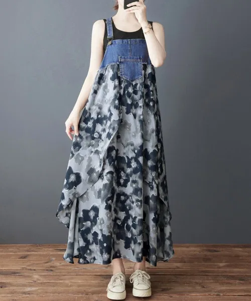 Детский джинсовый комбинезон-сарафан с контрастной отделкой ReRe, Black/Gray