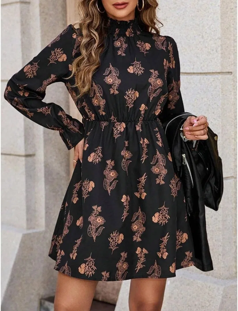 Женское повседневное платье с цветочным принтом, Black Floral — фото 2