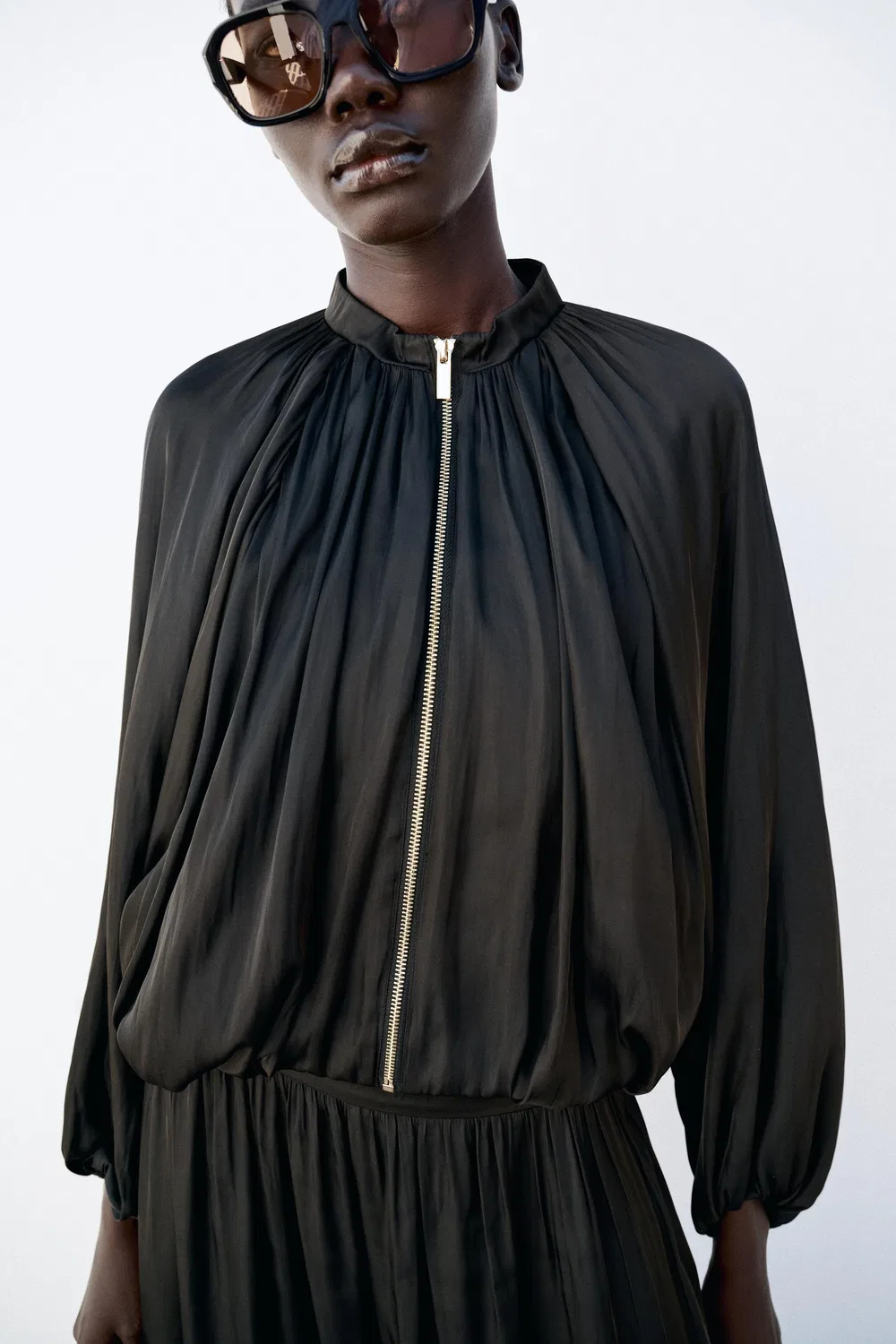 Атласная куртка-бомбер ZARA, Black — фото 2