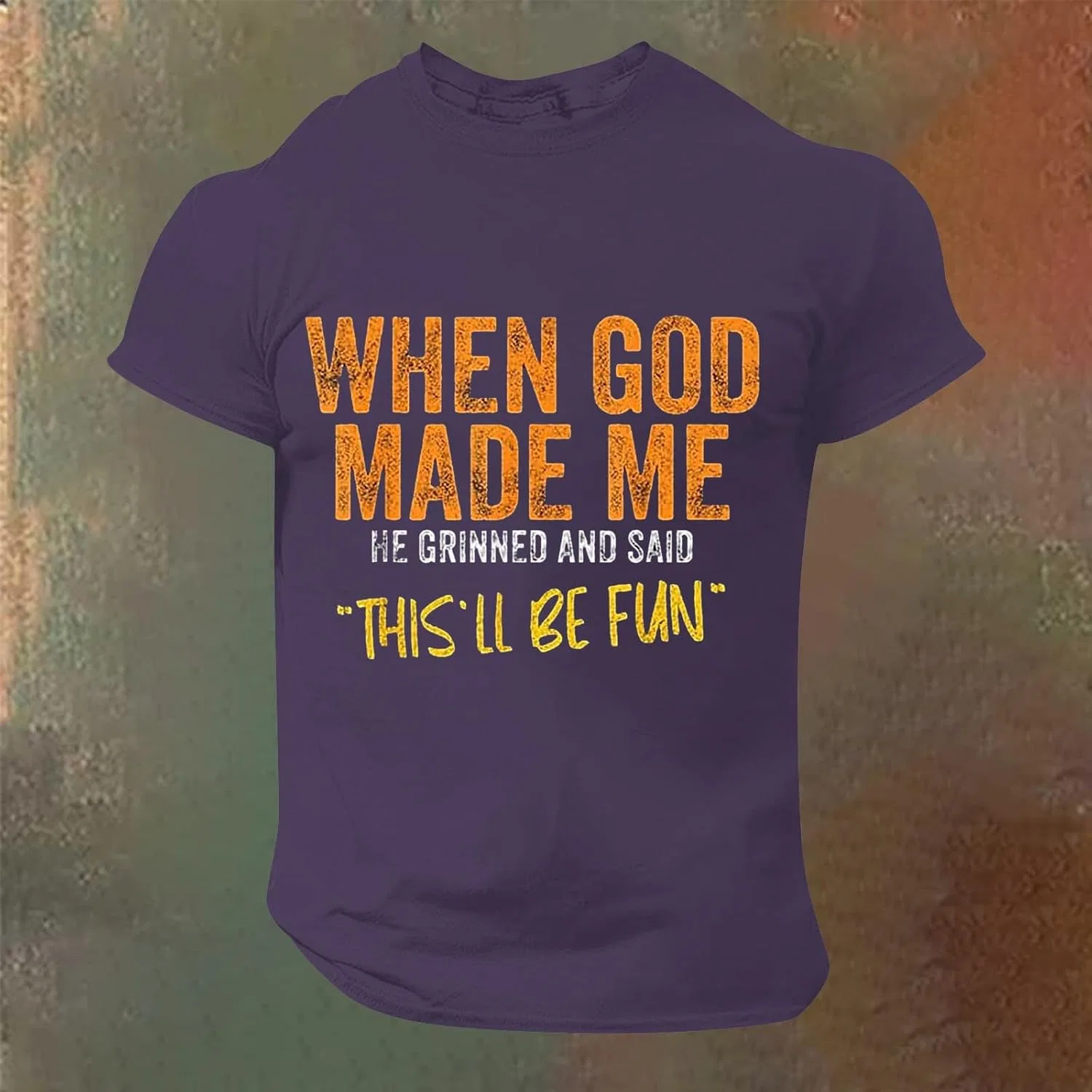 Мужская футболка с религиозным принтом When God Made Me He Said This'll Be Fun, Purple — фото 3