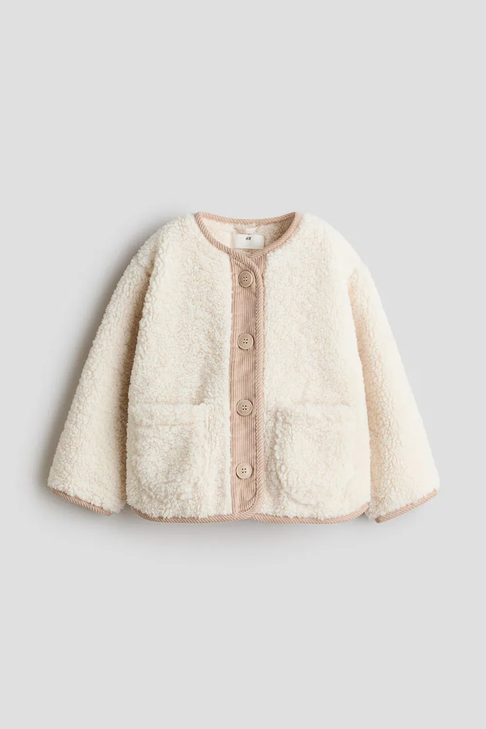 Куртка из плюшевого флиса с вельветовыми деталями H&M, Cremefarben