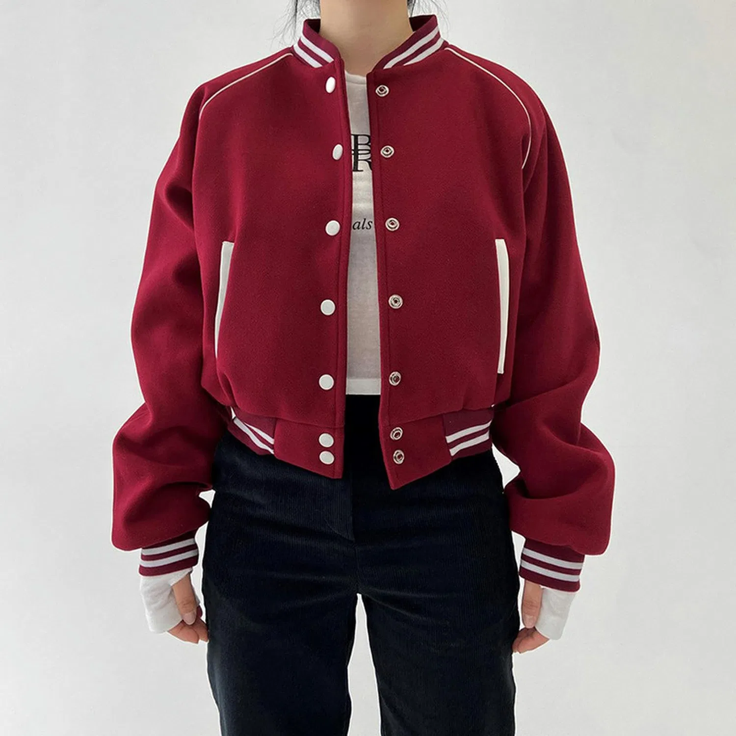 Мужская короткая куртка с воротником-стойкой Nuovo Stile Sportivo Casual Colletto alla Coreana Uniforme da Baseball Monopetto Giacca Corta Allentata Top-Rosso-S, Rosso — фото 2