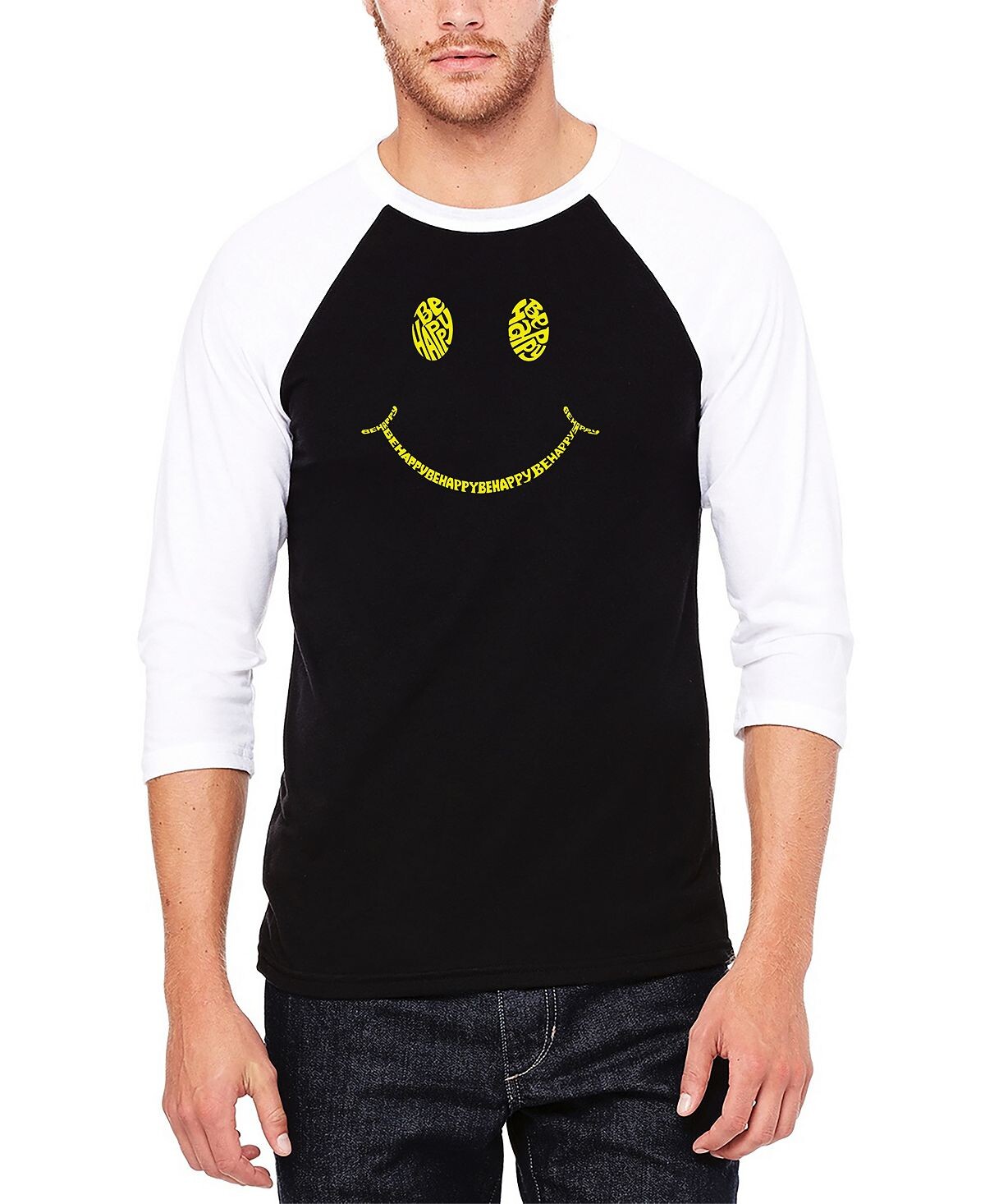 

Мужская бейсбольная футболка реглан с рукавом 3/4 be happy smiley face word art футболка LA Pop Art, черно-белый, Черный, Мужская бейсбольная футболка реглан с рукавом 3/4 be happy smiley face word art футболка LA Pop Art, черно-белый