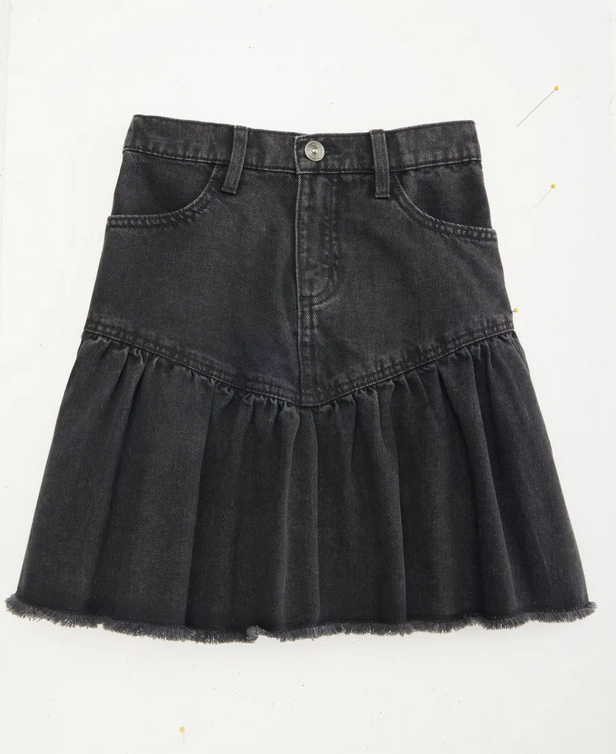 Юбка из хлопкового денима с оборкой Black Wash Epic Threads
