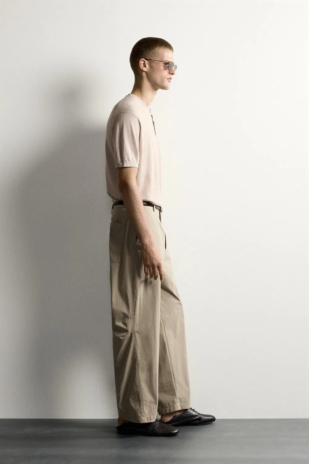 Брюки свободного кроя с вытачками ZARA, Sand/Marl — фото 4