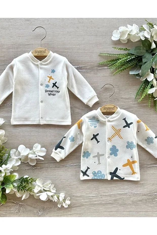 Детский кардиган для мальчиков с принтом 2-Piece organic cotton baby boy cardigan set airplane Patsan, Blue