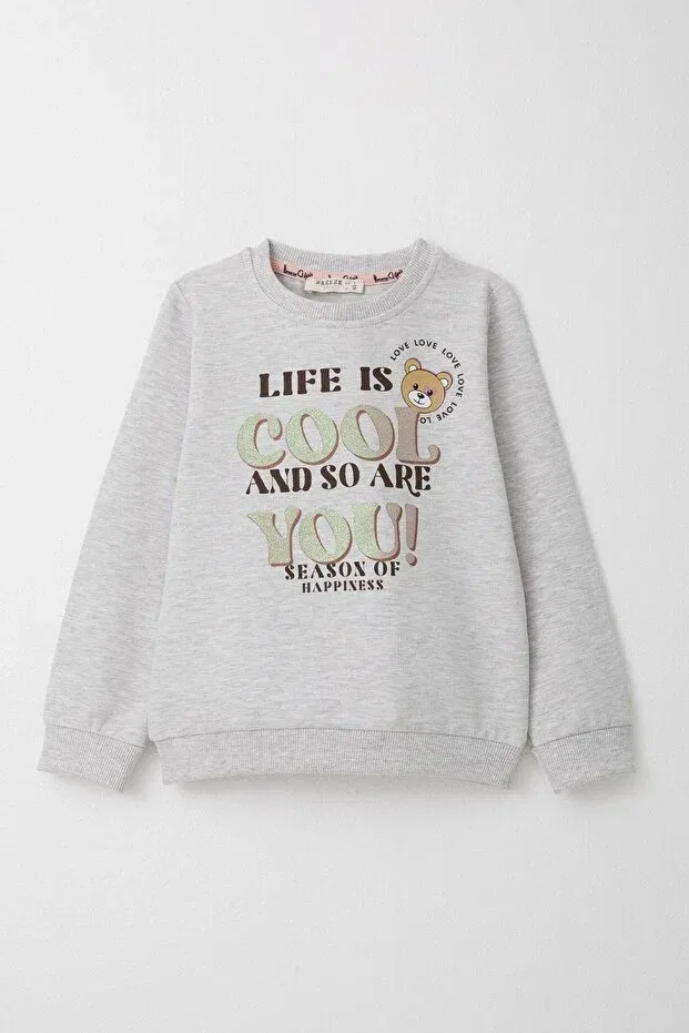 Детский спортивный комплект для девочек с принтом Breeze, Light Gray Melange — фото 4
