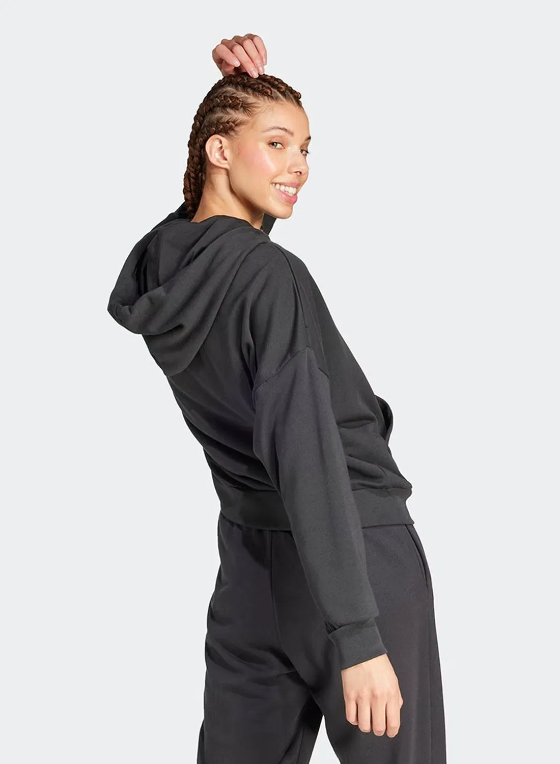 Худи свободного кроя с логотипом Adidas, черный — фото 2