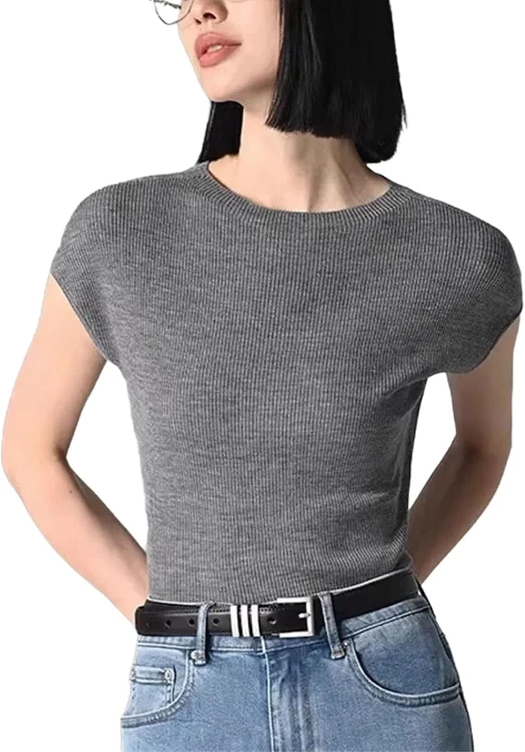 Женская футболка из шерсти с круглым вырезом, Gray