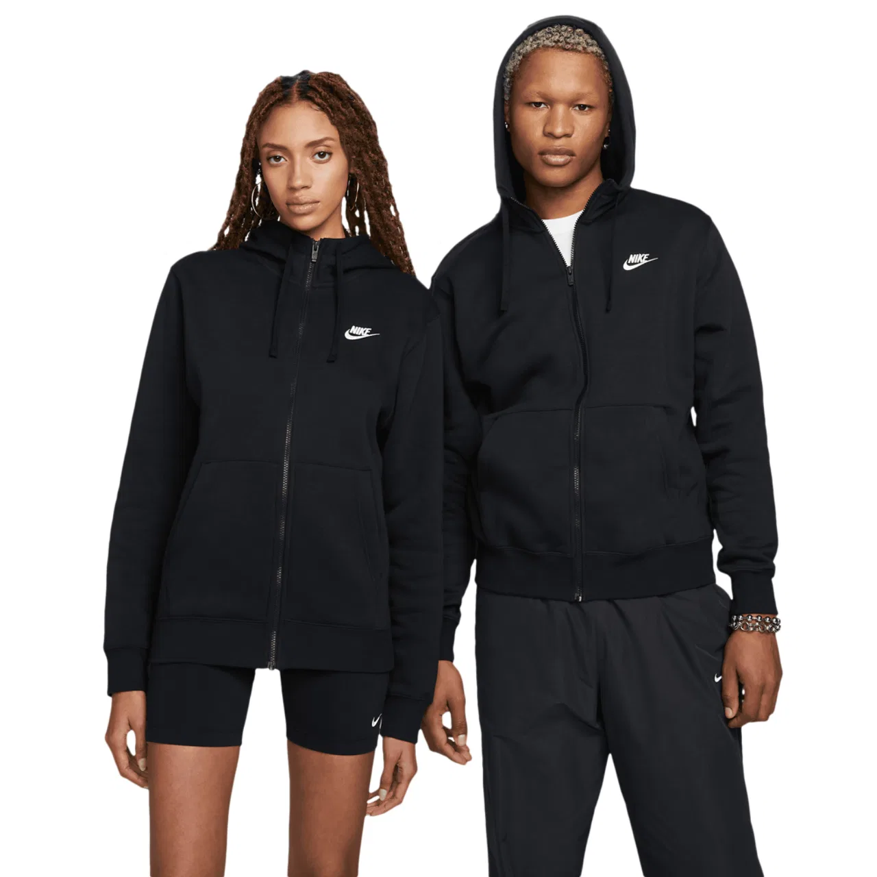 Мужское худи с полной застежкой-молнией Club Nike, белый/черный — фото 4