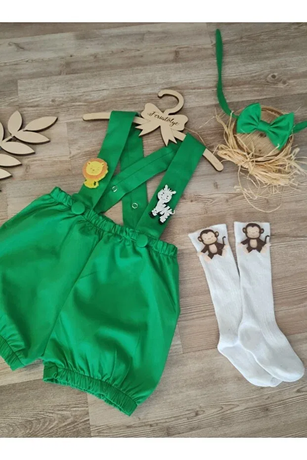 Детский комбинезон для мальчиков с принтом Safari concept baby boy green salopette bow tie socks set cake blast 1 year old shoot Feriatolye, Green — фото 3