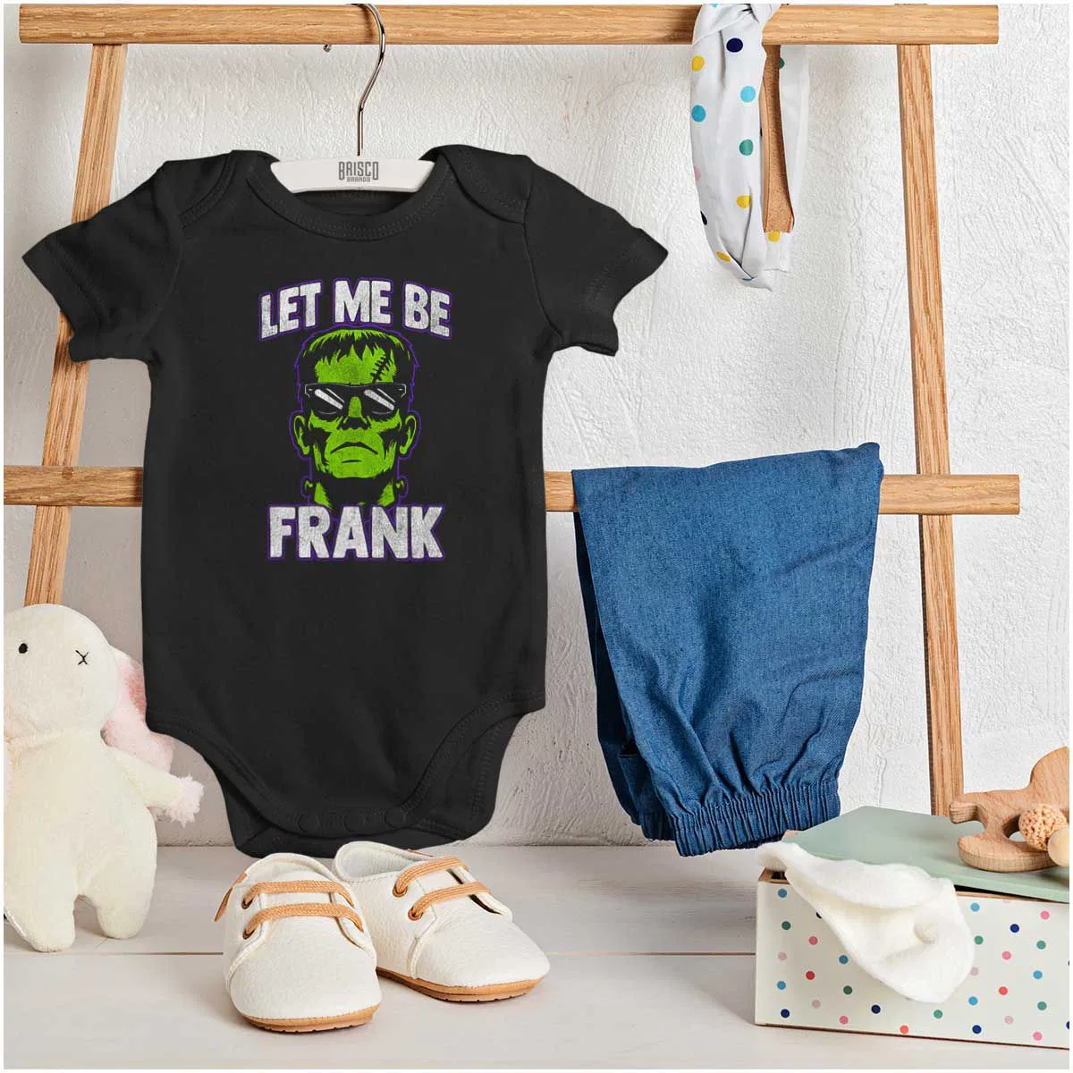 Детское боди с коротким рукавом Funny Halloween Let Me Be Frank Brisco Brands, Black — фото 3