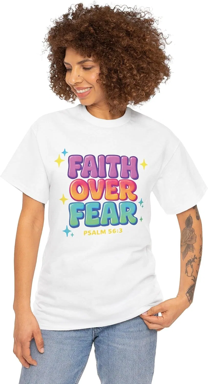 Мужская футболка с принтом Faith Over Fear, белый — фото 3