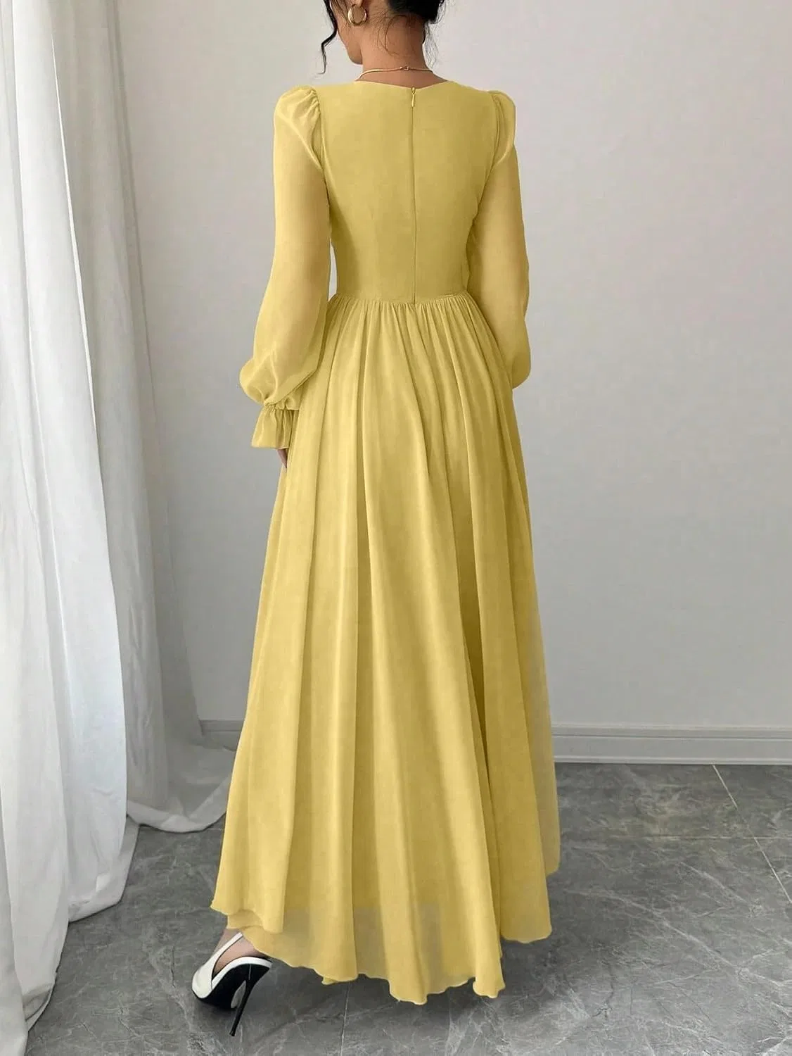 Женское элегантное платье A-силуэта с кружевной шнуровкой, Yellow — фото 2