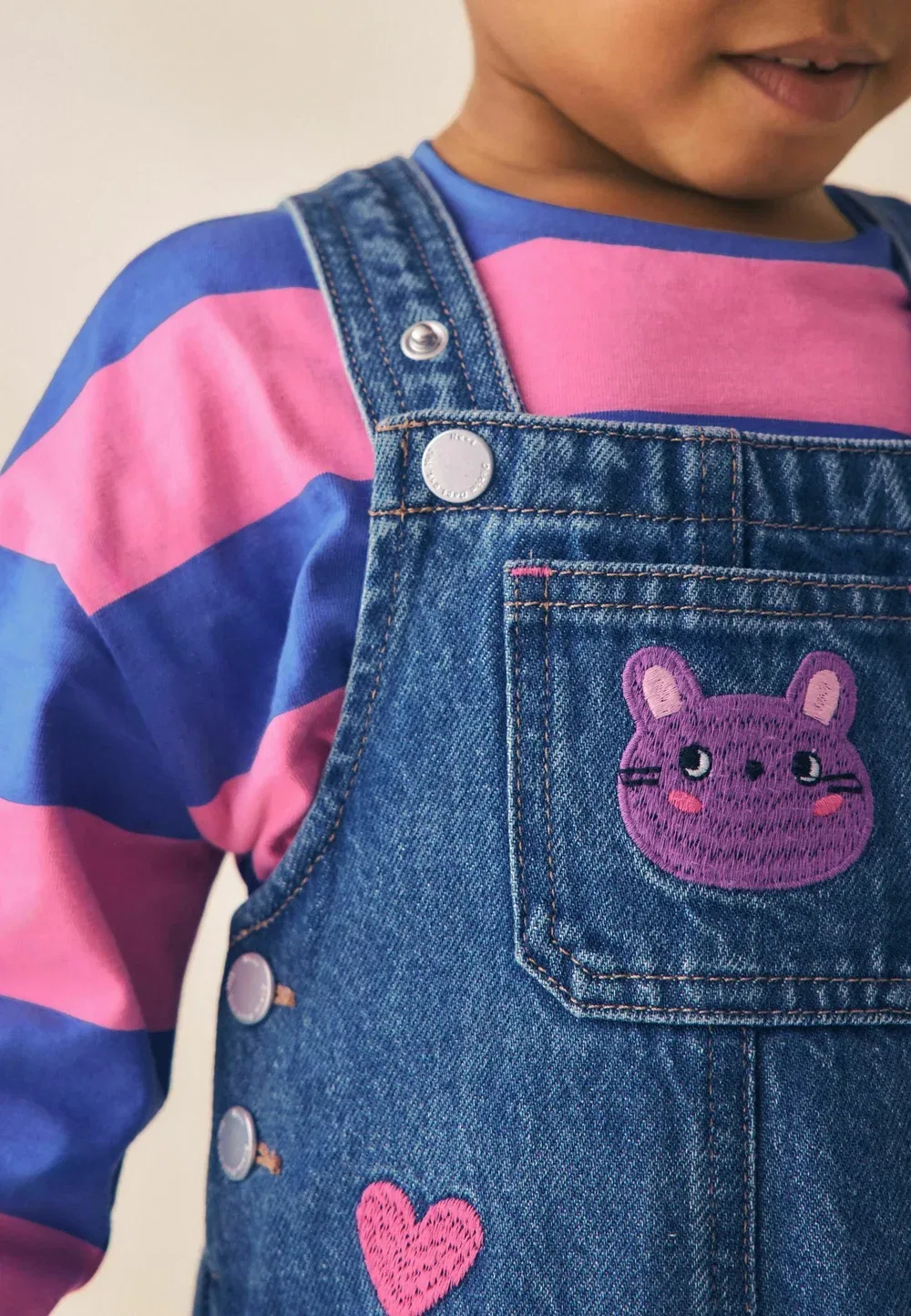 Джинсовый комбинезон - комплект из джинсовой ткани Next, Blue Pink Stripe Embroidered