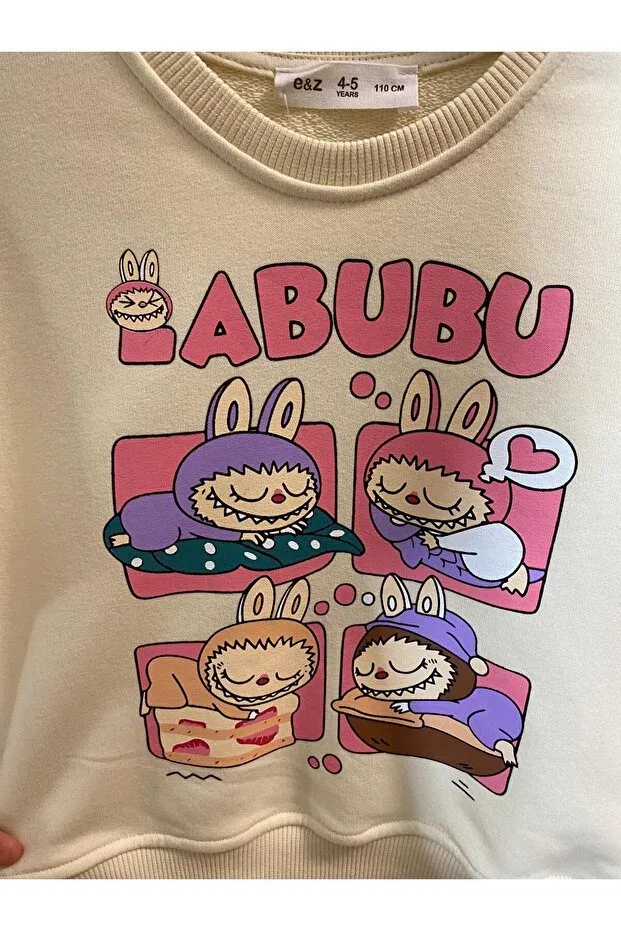 Детские свитшот для девочек с принтом Labubu Printed Sweat Girl Ays Bebe, Cream — фото 3