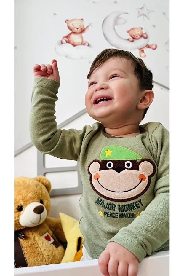 Детские свитшот для мальчиков с вышивкой Major Monkey Td Collection, Khaki — фото 4