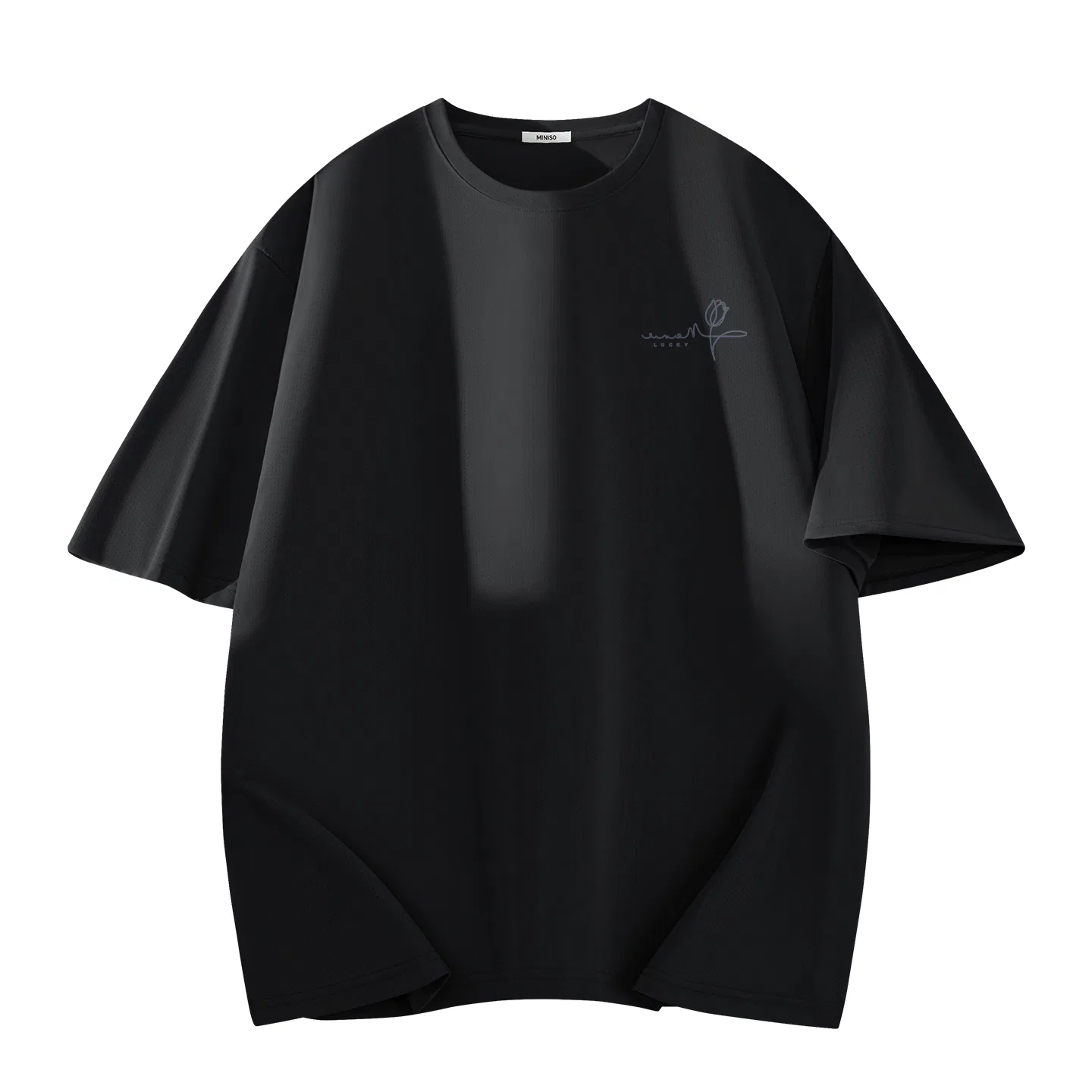 Детская футболка с принтом Ice Silk Quick Dry Black Flower Language Connected Chest Logo MINISO, Black