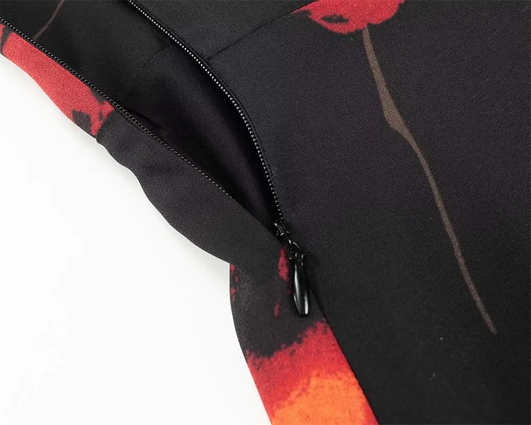 Женское летнее платье миди с цветочным принтом Halter, Black — фото 2