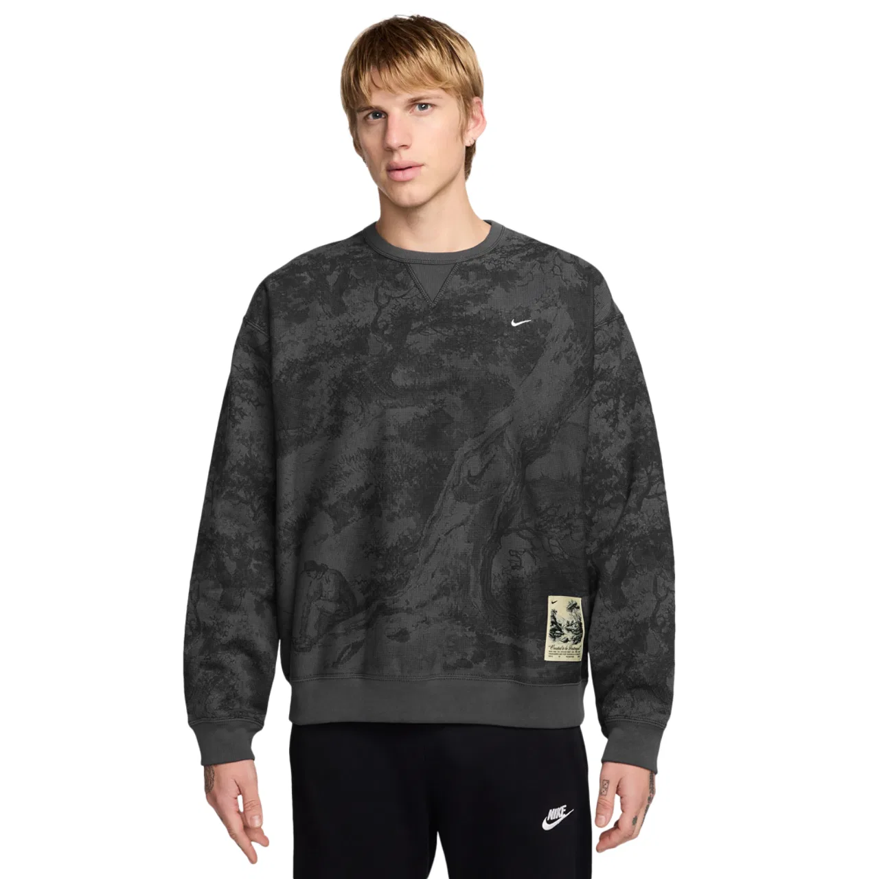 Толстовка мужская NL Solo Swoosh Crew Gfx Nike, цвет Olive/Black