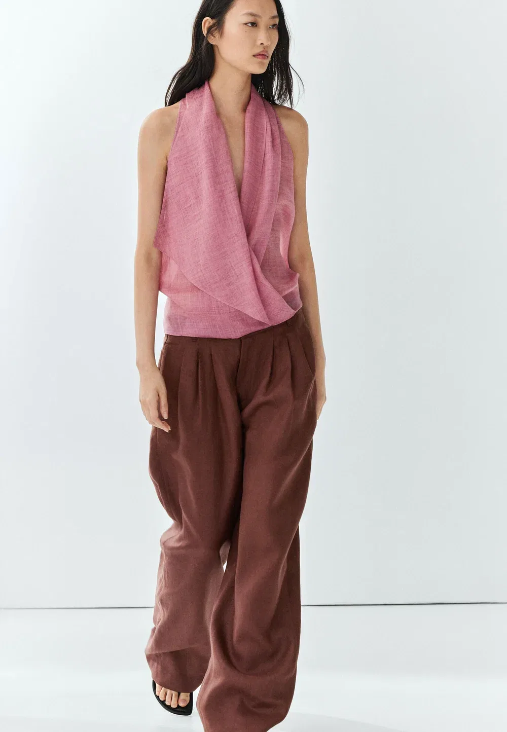 Блузка с драпировкой и перекрестным кроем Massimo Dutti, Pink — фото 4