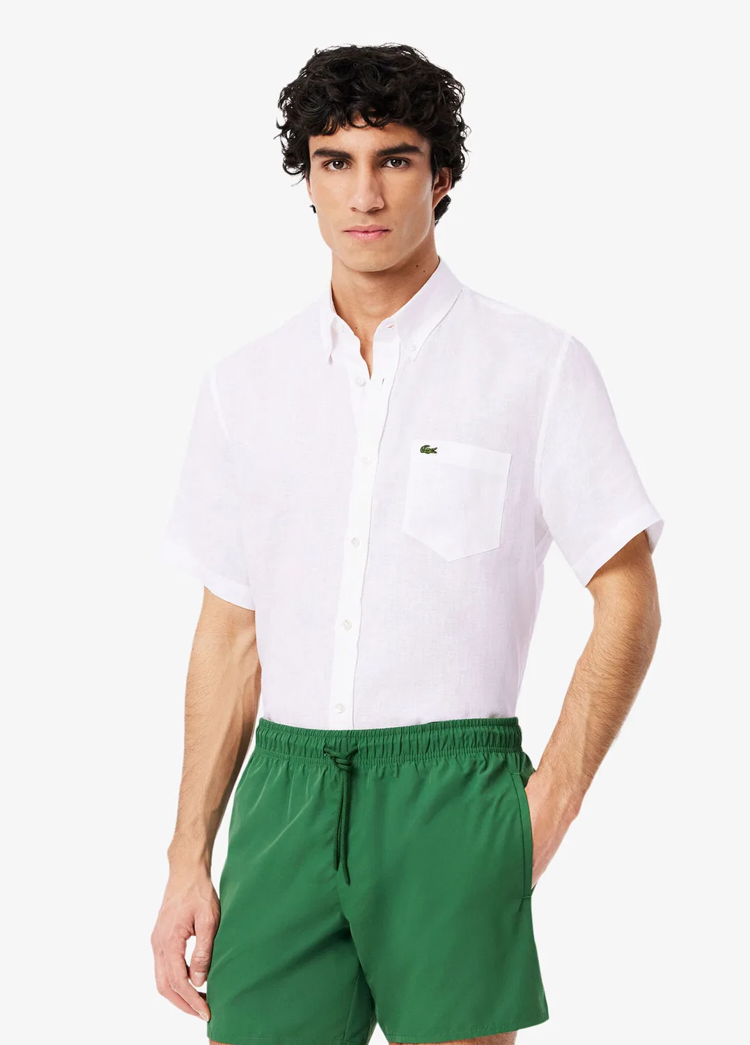 Рубашка Lacoste с воротником на пуговицах, короткий рукав, белый — фото 2