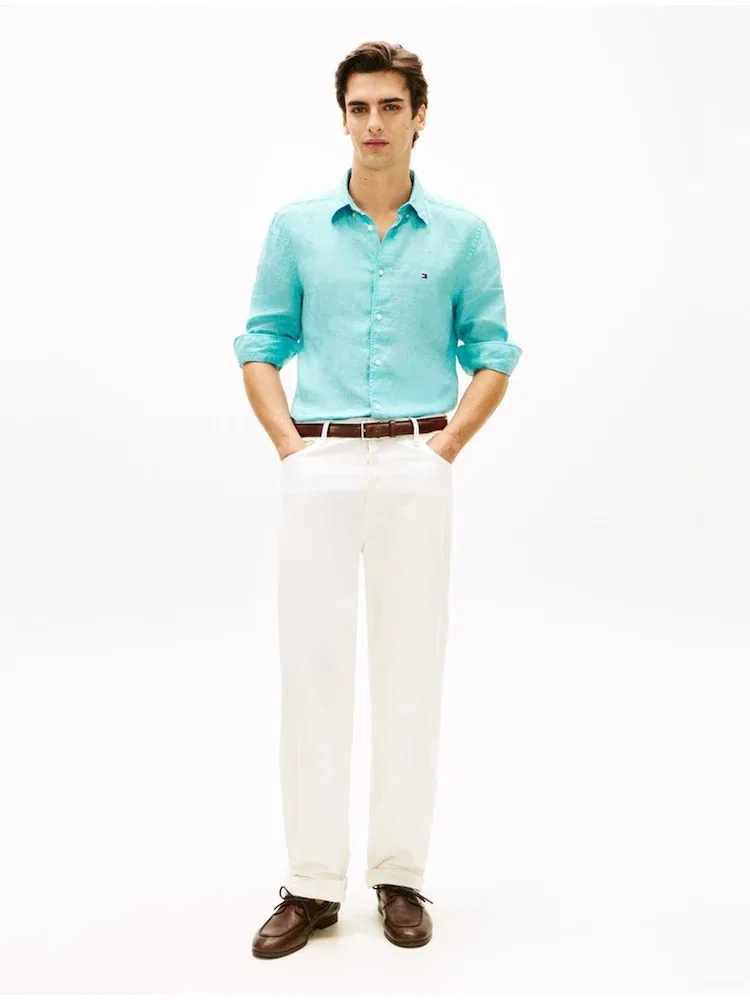 Рубашка Regular Fit из льна, Pigment Solid TOMMY HILFIGER, Sky Blue — фото 2