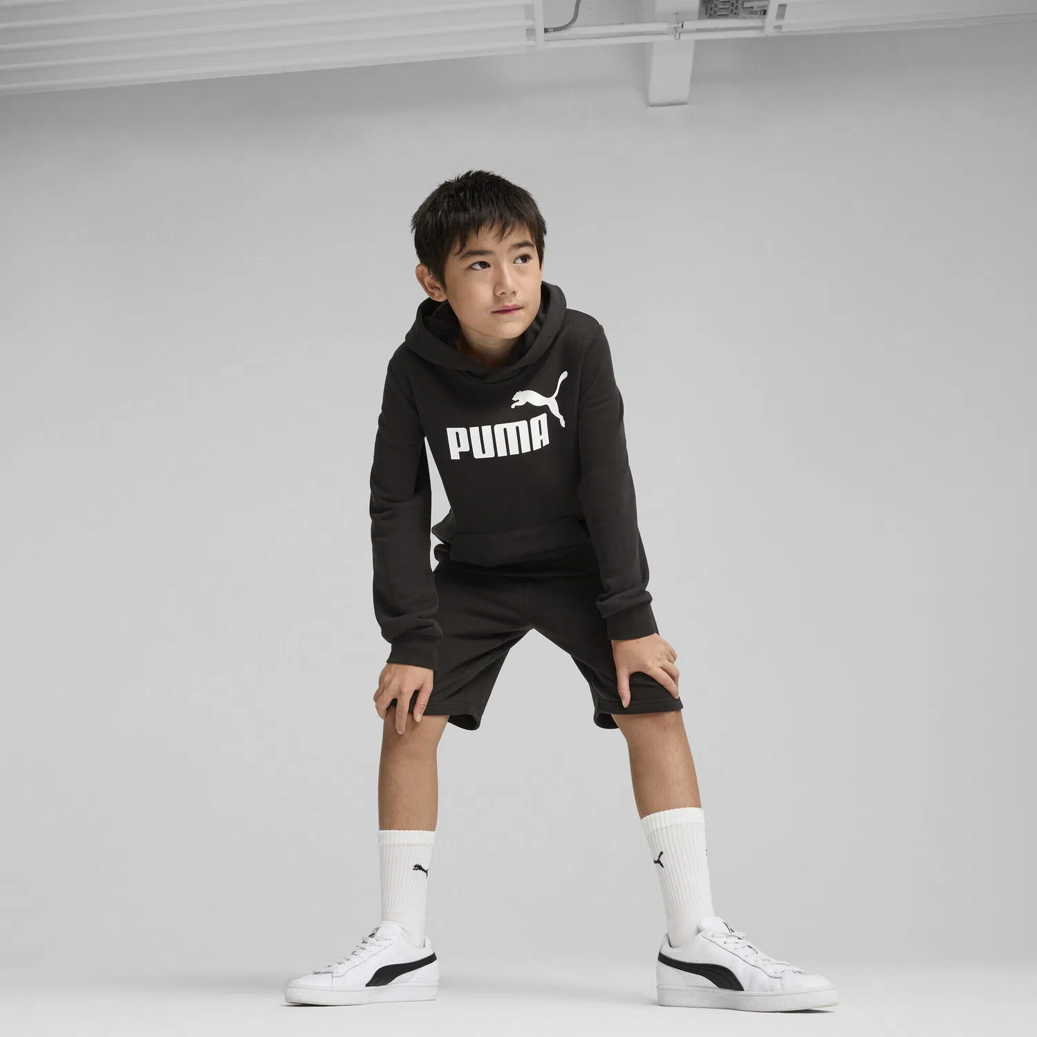 Детские шорты с принтом ESS No. 1 Logo Shorts Jungen Puma, Schwarz Aschgrau — фото 4