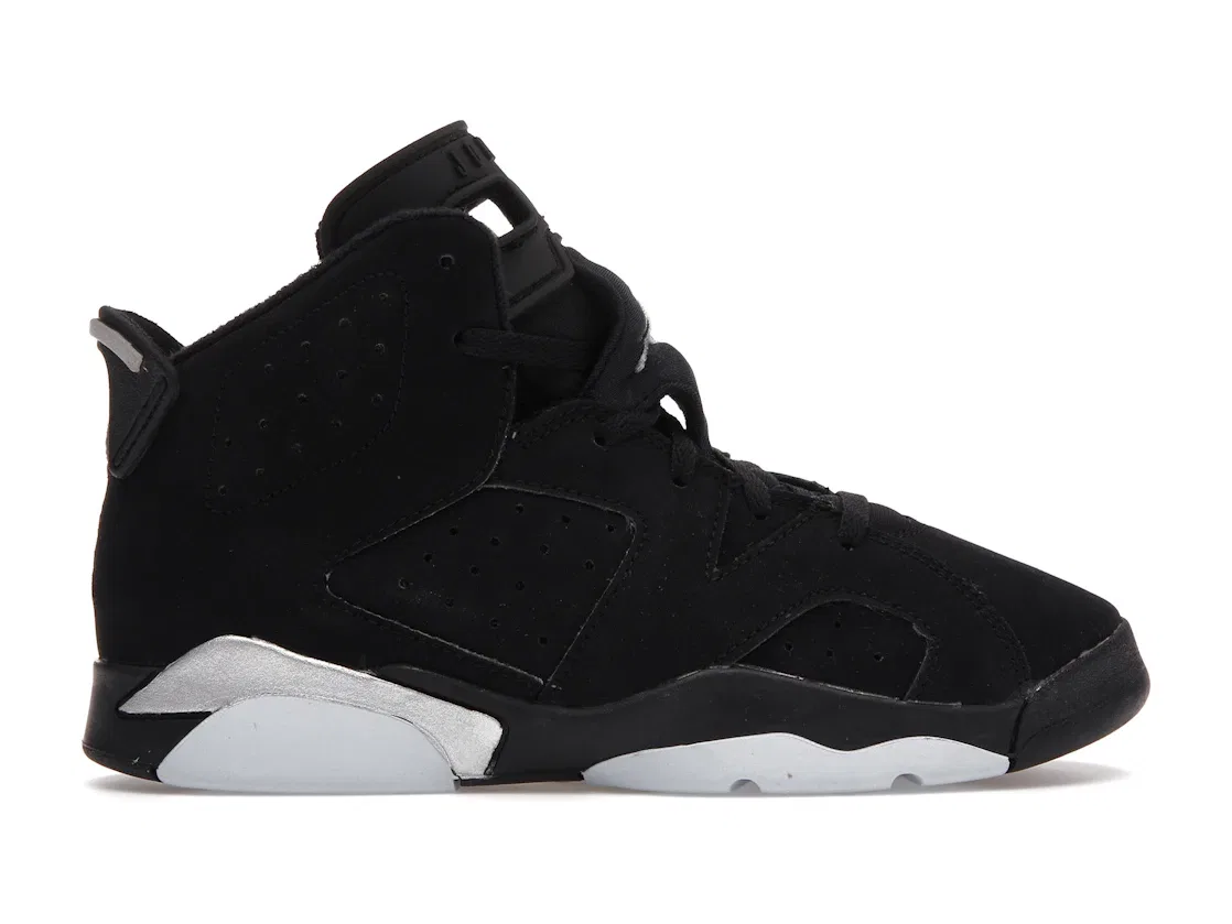 Детские кроссовки с верхом из нубука Jordan 6 Retro Chrome (PS) Jordan, Black/Black/Metallic Silver