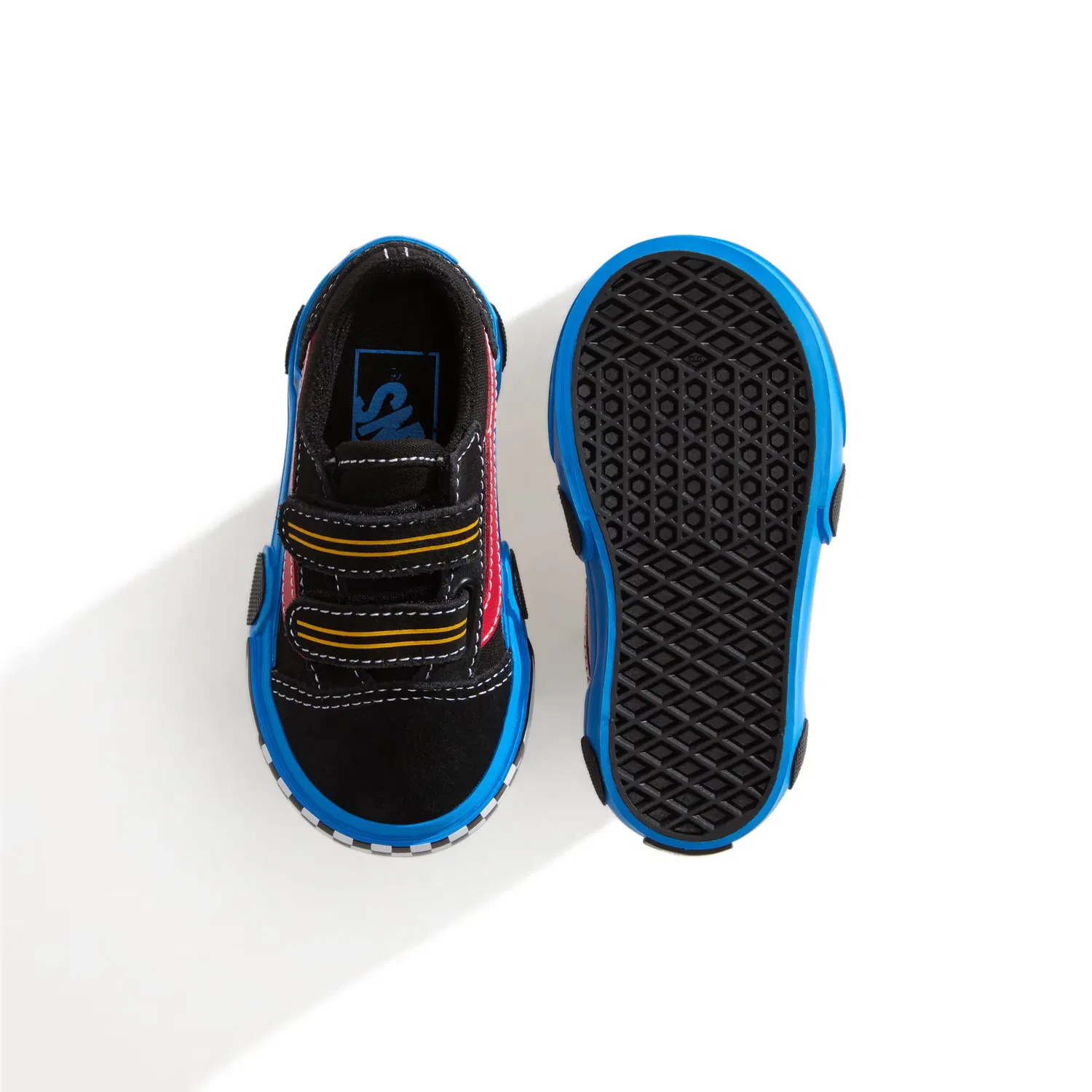 Детские кроссовки для мальчиков на липучках Old Skool Velcro Vans, Negro / Azul — фото 3