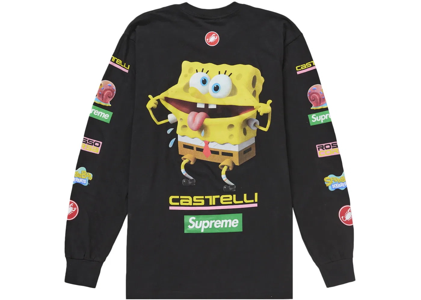 Мужская футболка с длинным рукавом с принтом Supreme SpongeBob/Castelli Racing L/S Tee Supreme, Black