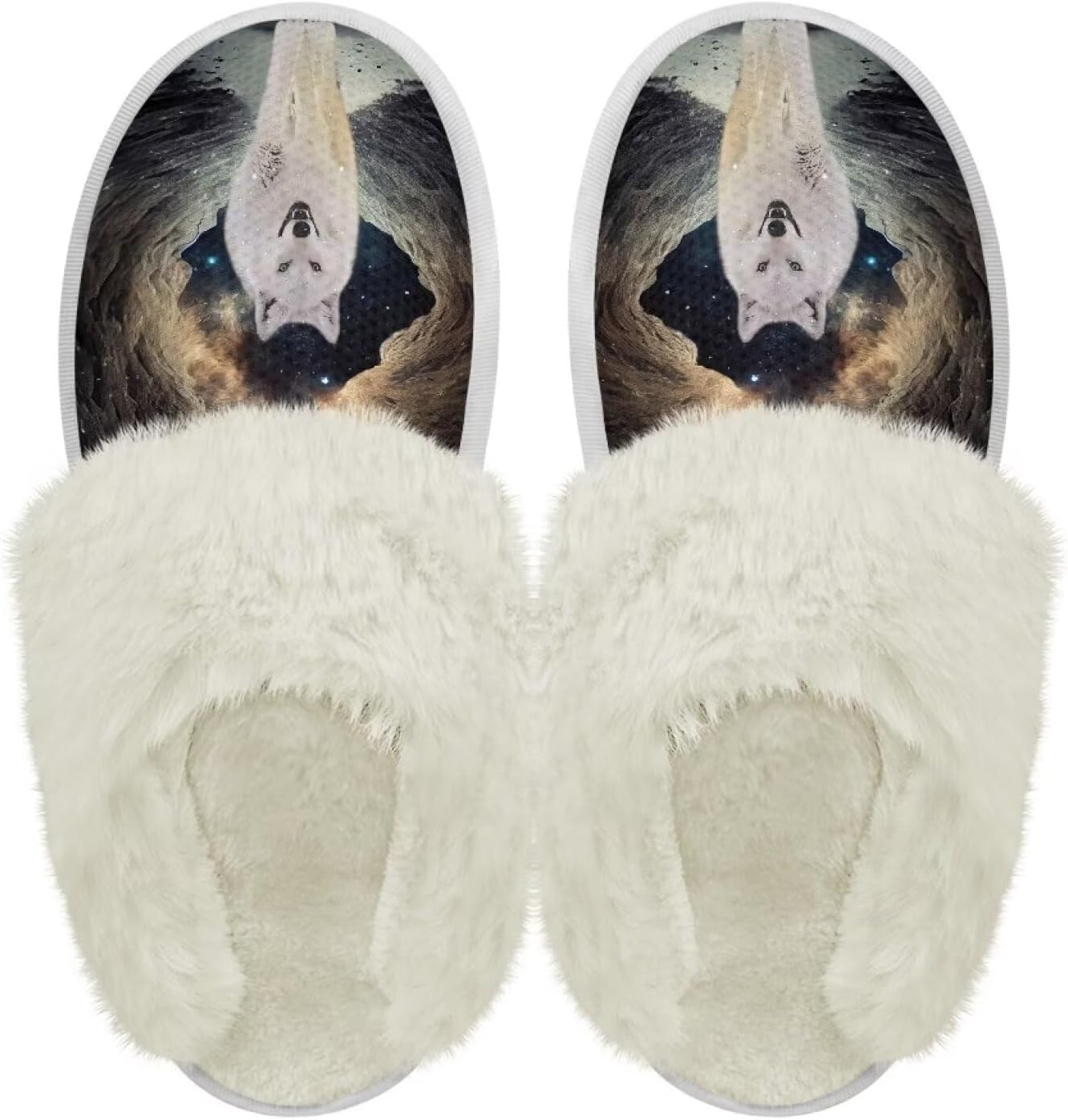 

Хлопковые тапочки PJHEQOXE с пушистыми краями, домашние тапочки для дома и улицы, хлопковые тапочки унисекс, Sea Wave Wolf