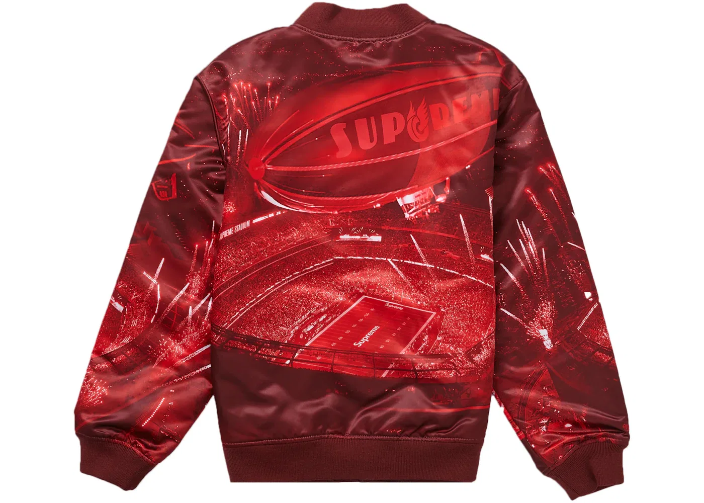 Мужская куртка-бомбер из сатина с принтом Supreme Mitchell & Ness Stadium Satin, Red — фото 3