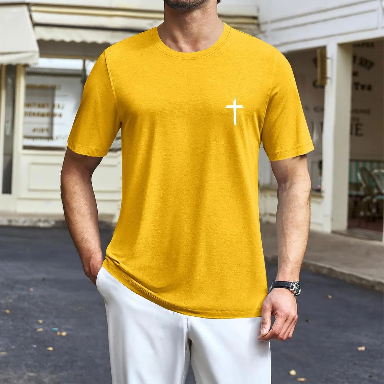Мужская футболка с принтом пальмы, короткий рукав, Casual, Yellow — фото 3
