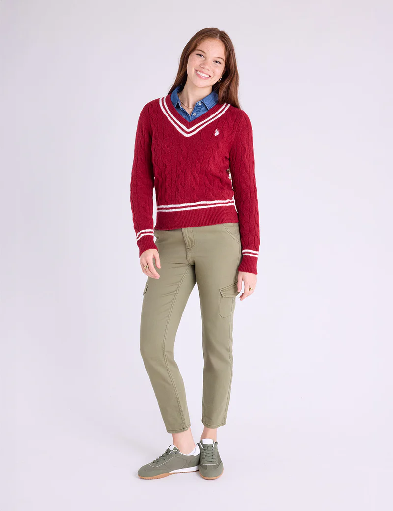 

Свитер U.S. Polo Assn Tipped Cable V-neck, темно-красный