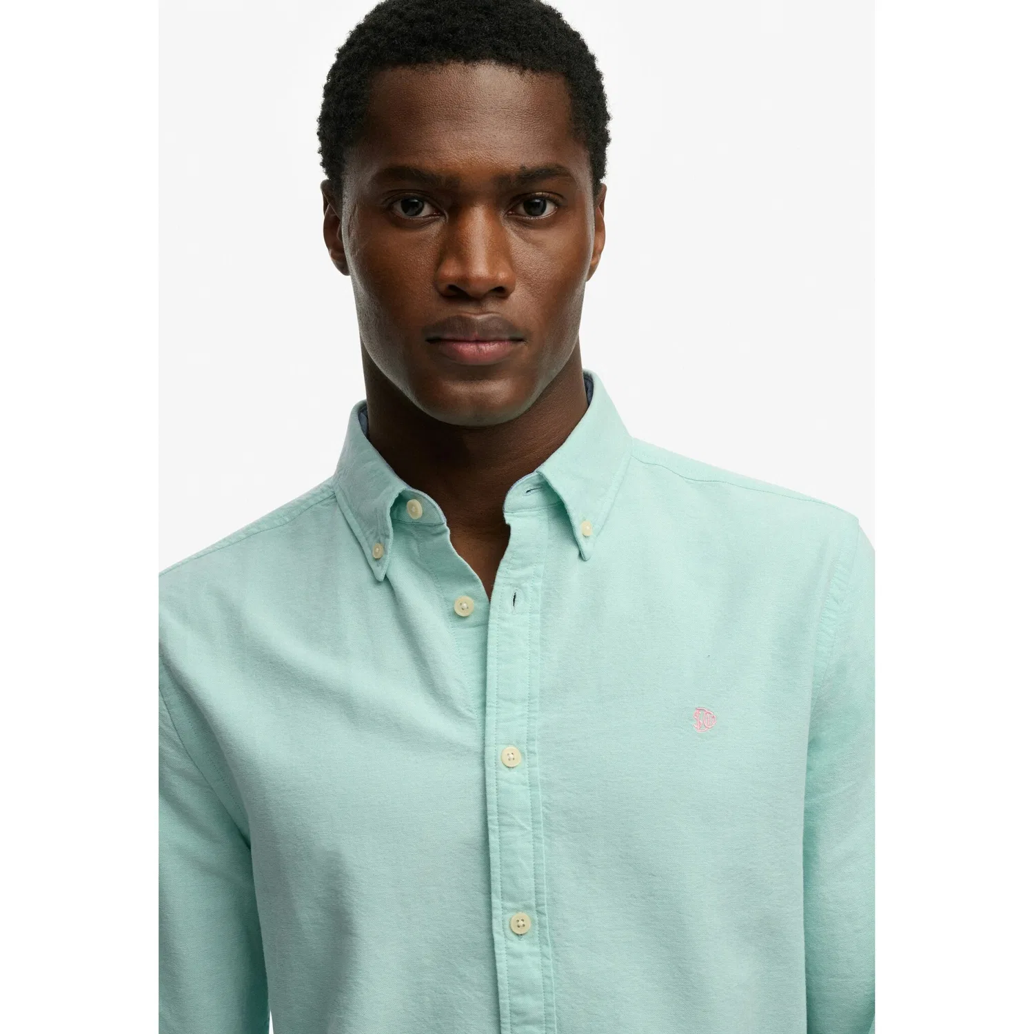 Мужская рубашка с длинным рукавом из хлопка PREPPY OXFORD L/S рубашка Superdry, Spearmint Light Green Chambray — фото 4