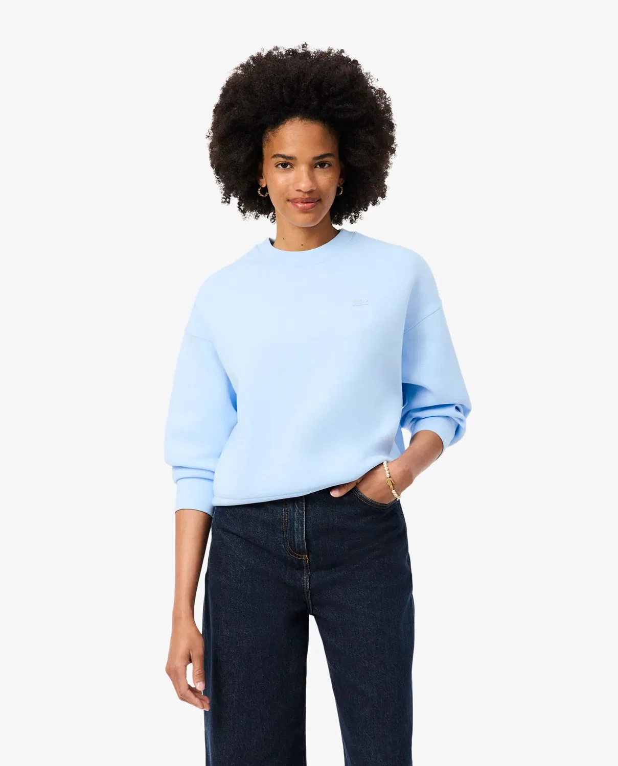 Свитшот женский Lacoste Azul Claro оверсайз из двойного трикотажа