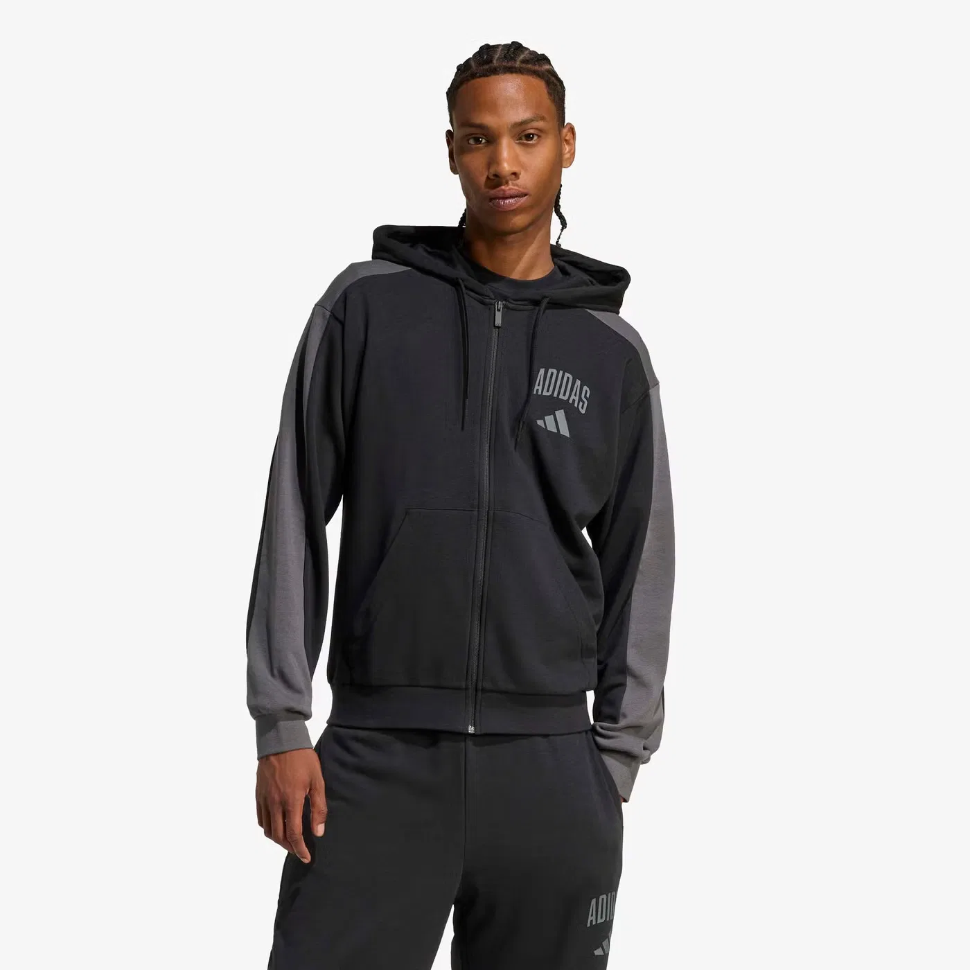 Толстовка на молнии с капюшоном из футера Collegiate Adidas, черный — фото 2
