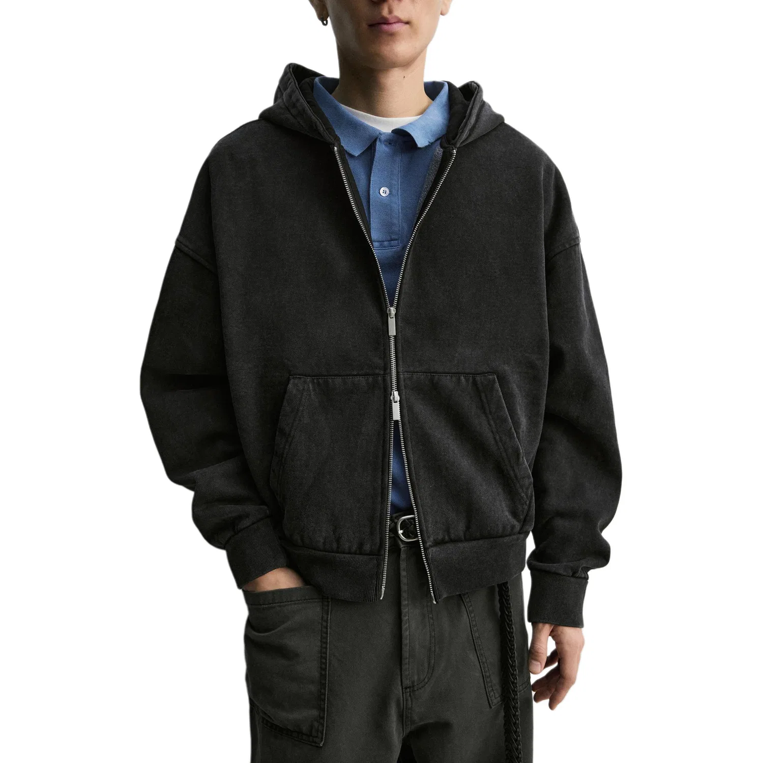 Мужская толстовка с капюшоном Dark Gray ZARA, Темно-серый — фото 4
