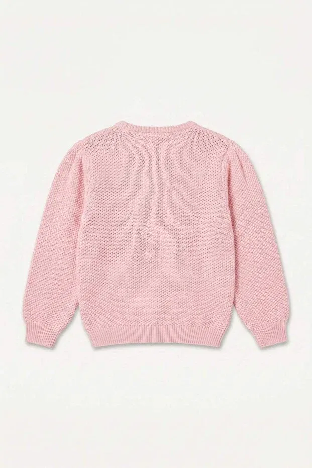 Детский кардиган для девочек с вышивкой Heart embroidered crew neck buttoned knitwear cardigan baby girl Defacto, Pink-Pn82 — фото 2