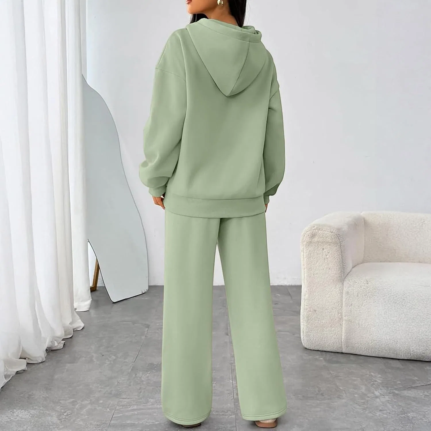Женский комплект из худи и спортивных штанов, Oversized, зелёный — фото 2