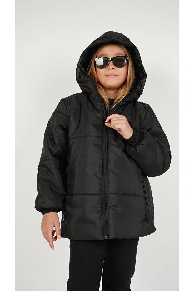 Детское пальто для девочек водонепроницаемое с капюшоном Dublino Kids, Black — фото 4