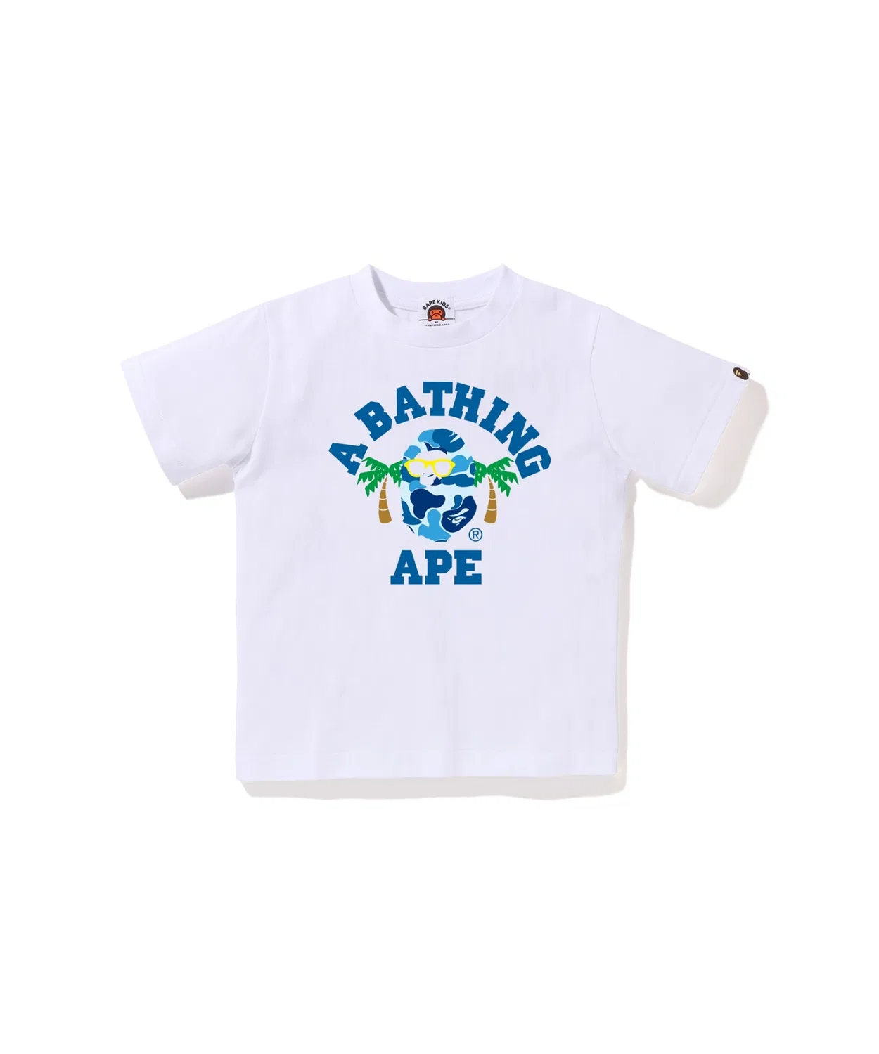 Детская футболка с принтом ABC CAMO COLLEGE SUMMER A BATHING APE, Белая