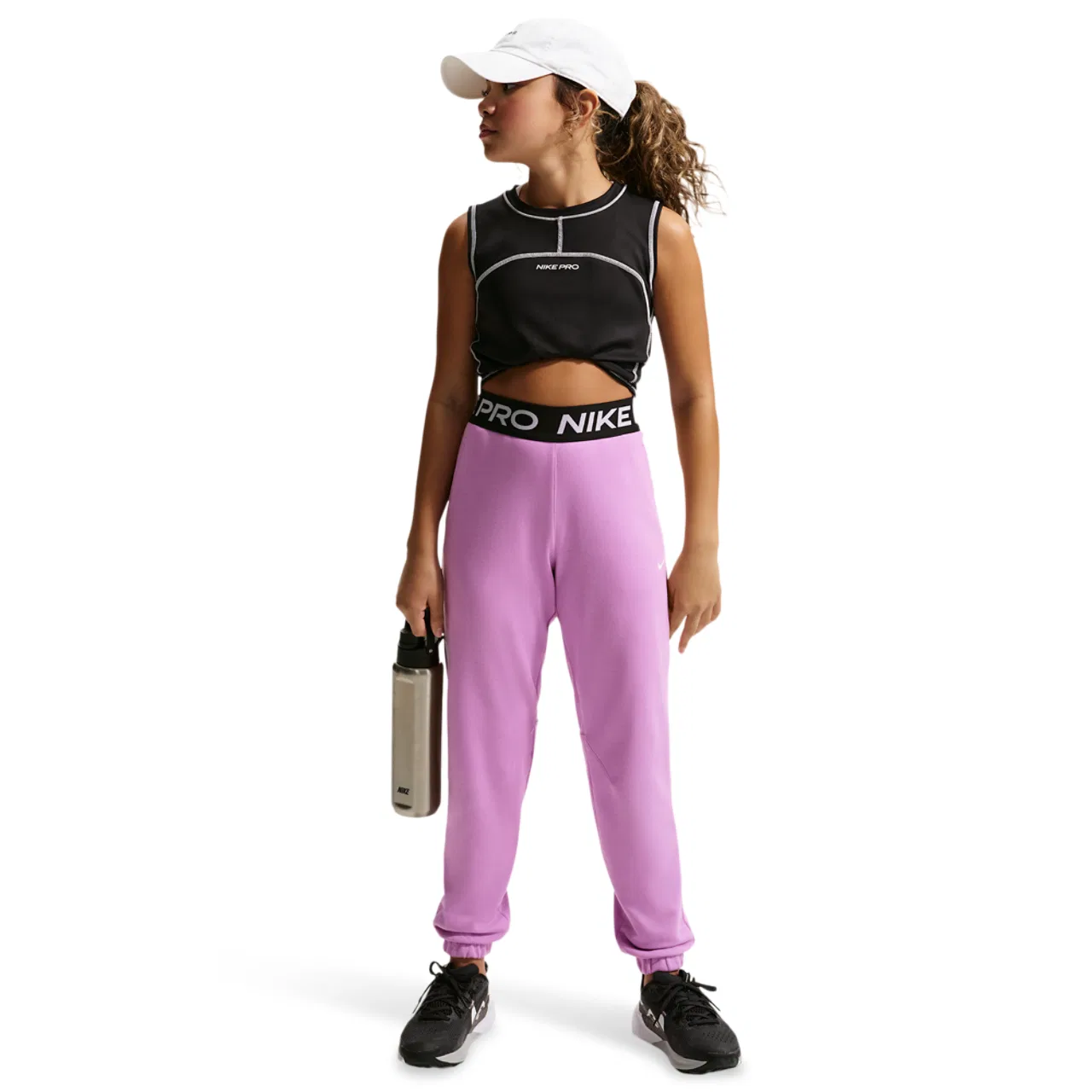 Брюки для мальчиков Dri-FIT Fleece Nike, цвет Black/Lt Magenta/Lt Magenta — фото 3