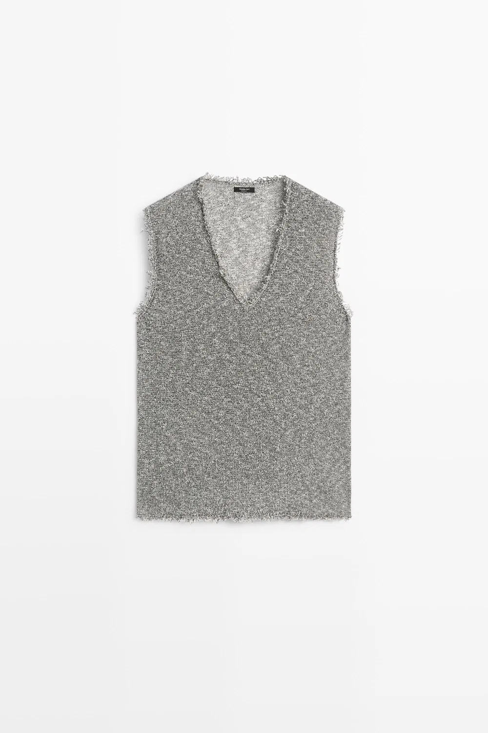 Топ Massimo Dutti Flecked-effect V-neck, серый меланж — фото 2