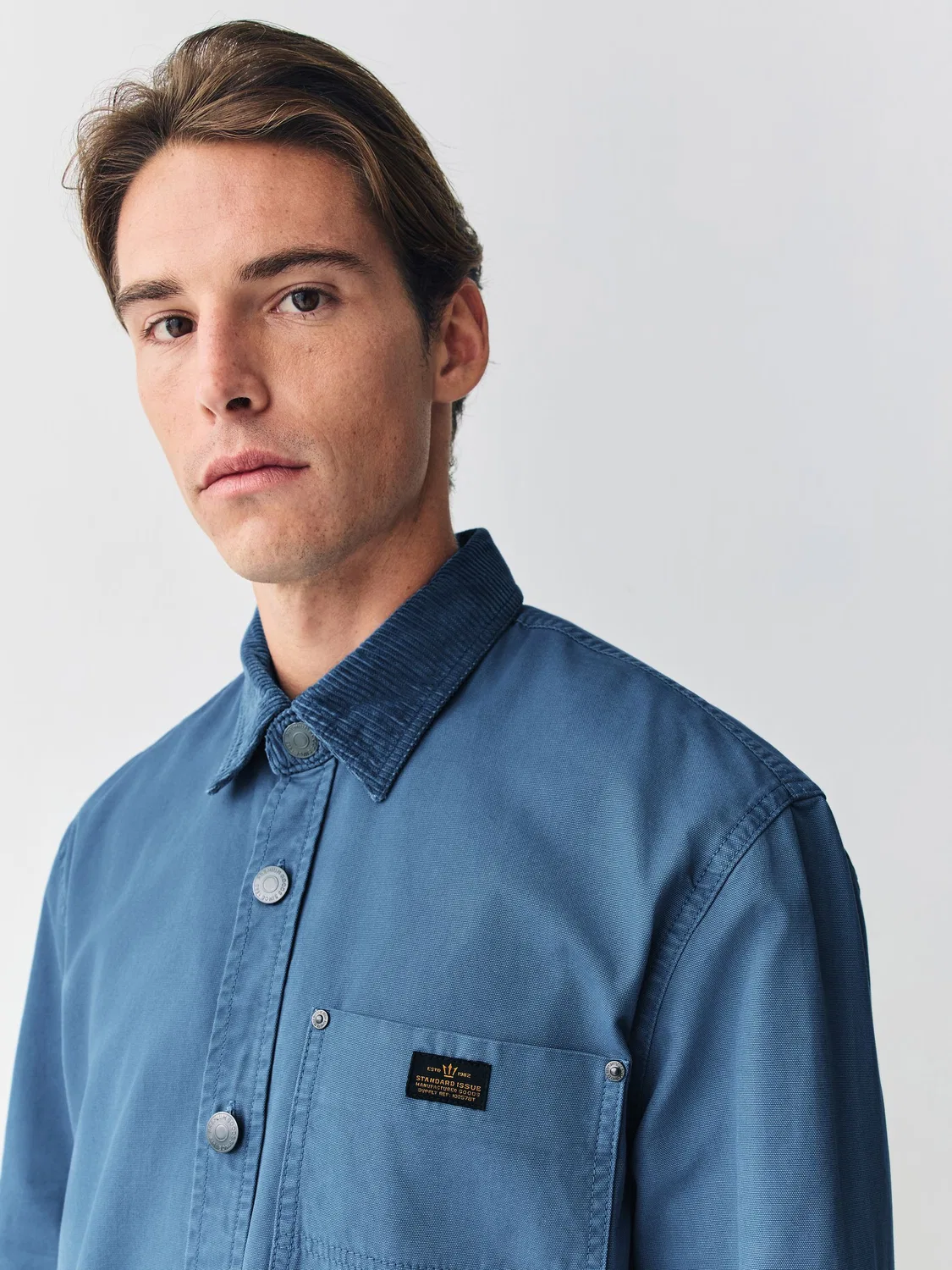 Рубашка оверсайз, хлопковый канвас, Blue Canvas Cord Collar Shacket Overshirt Next, синий — фото 4